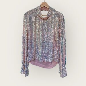 Free People Moonstruck Open Back Sequin Top in Lilac Glow size XL